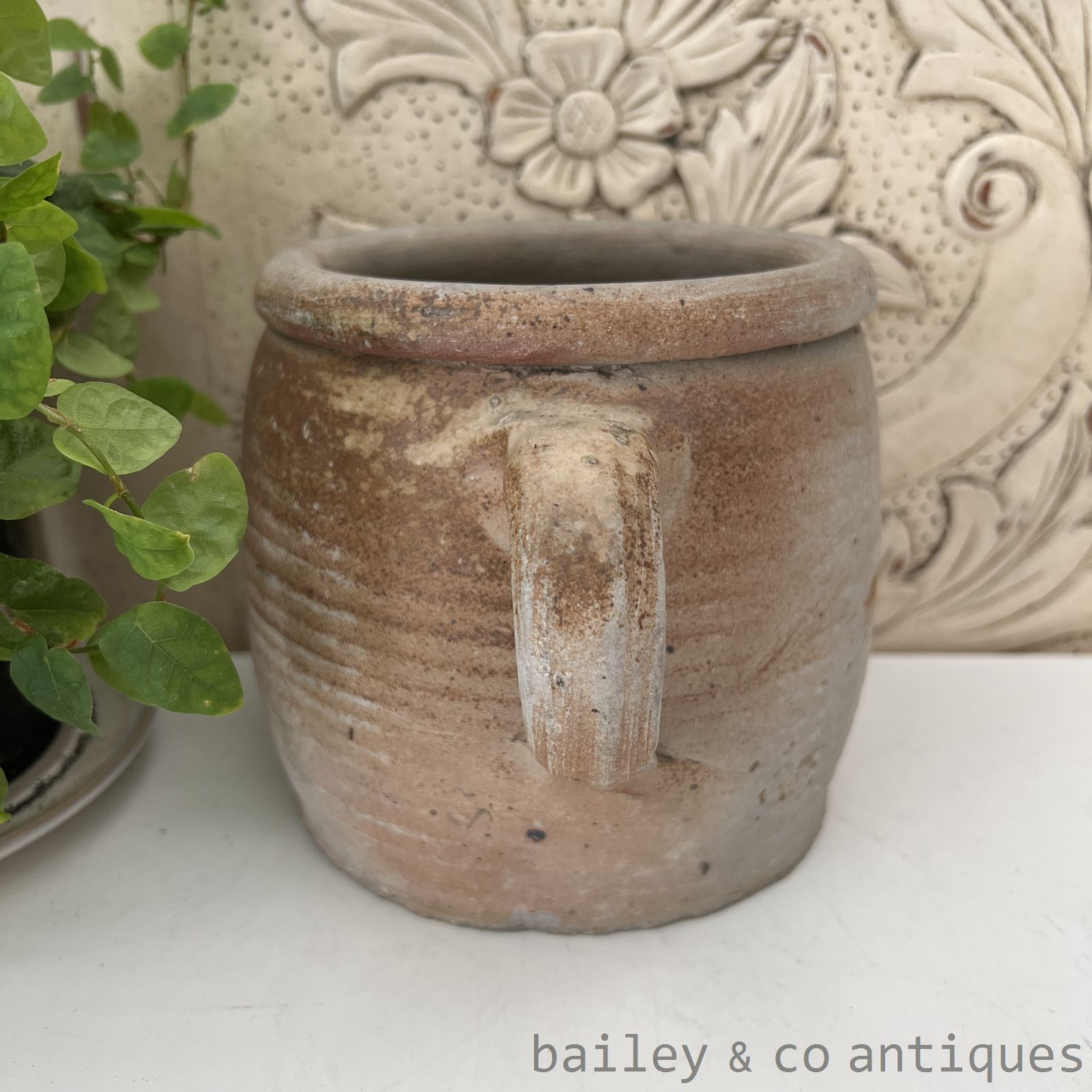 Antique French Rare Earthenware Stoneware Confit Pot - B07723   detail 03